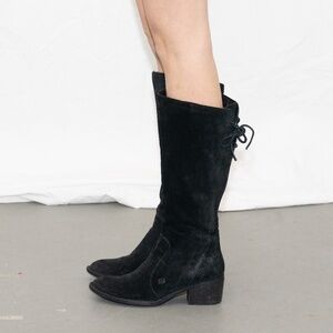 Y2k black knee high leather boots size 9 born heeled